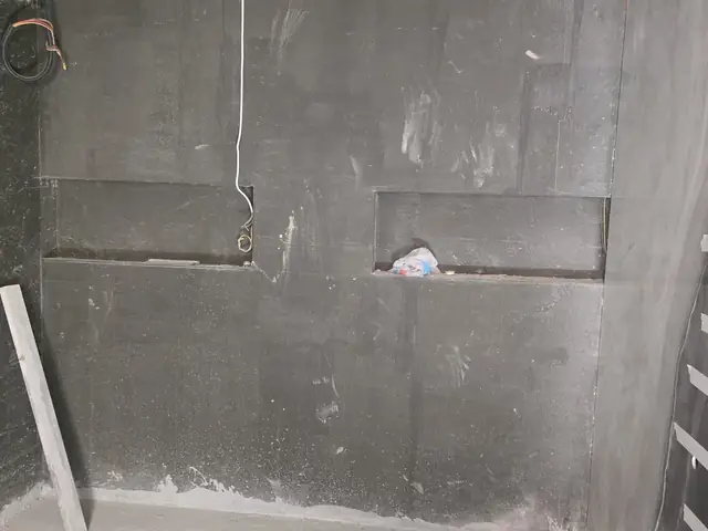 Waterproofed room shell with built-in niches