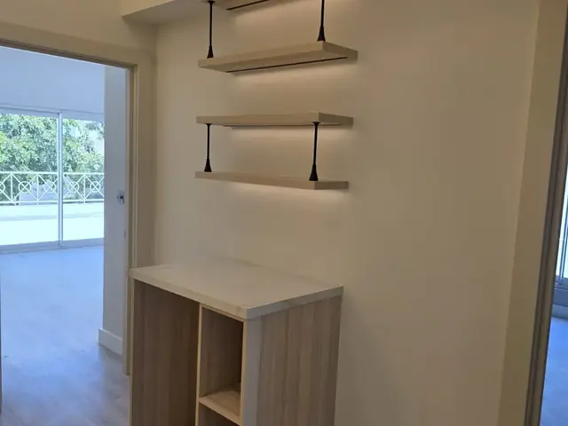 Custom floating shelf and console unit joinery