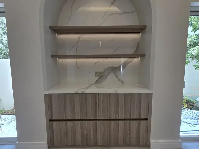 Custom arched display shelving unit