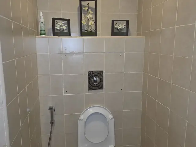 Original outdated toilet room before renovation