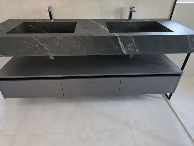 Double sink marble bathroom vanity