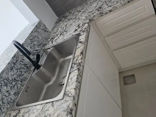 Granite kitchen countertop and sink installation