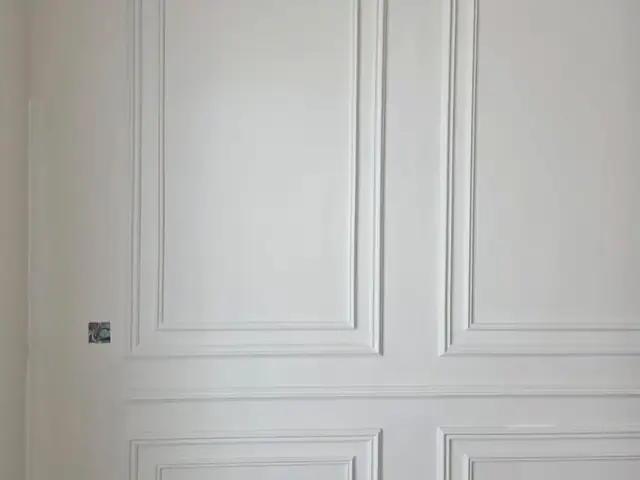 Finished decorative gypsum wall paneling with wainscoting detail
