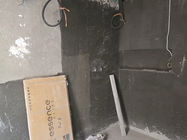 Room preparation before tiling with materials on site
