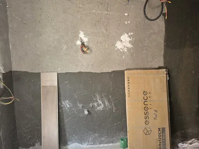 Room preparation before tiling with materials on site