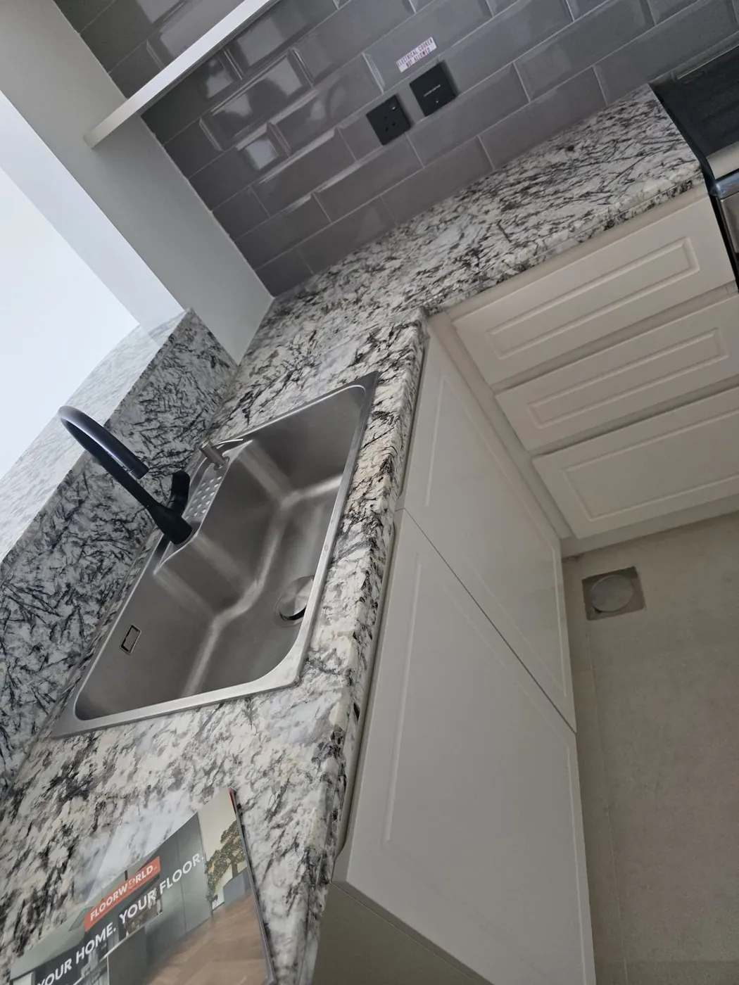 Granite kitchen countertop and sink installation