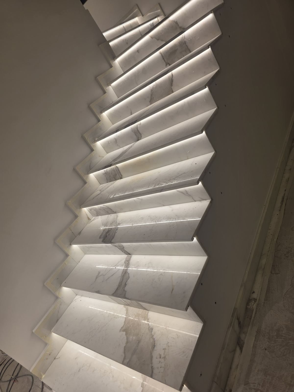 Finished marble staircase with LED lighting
