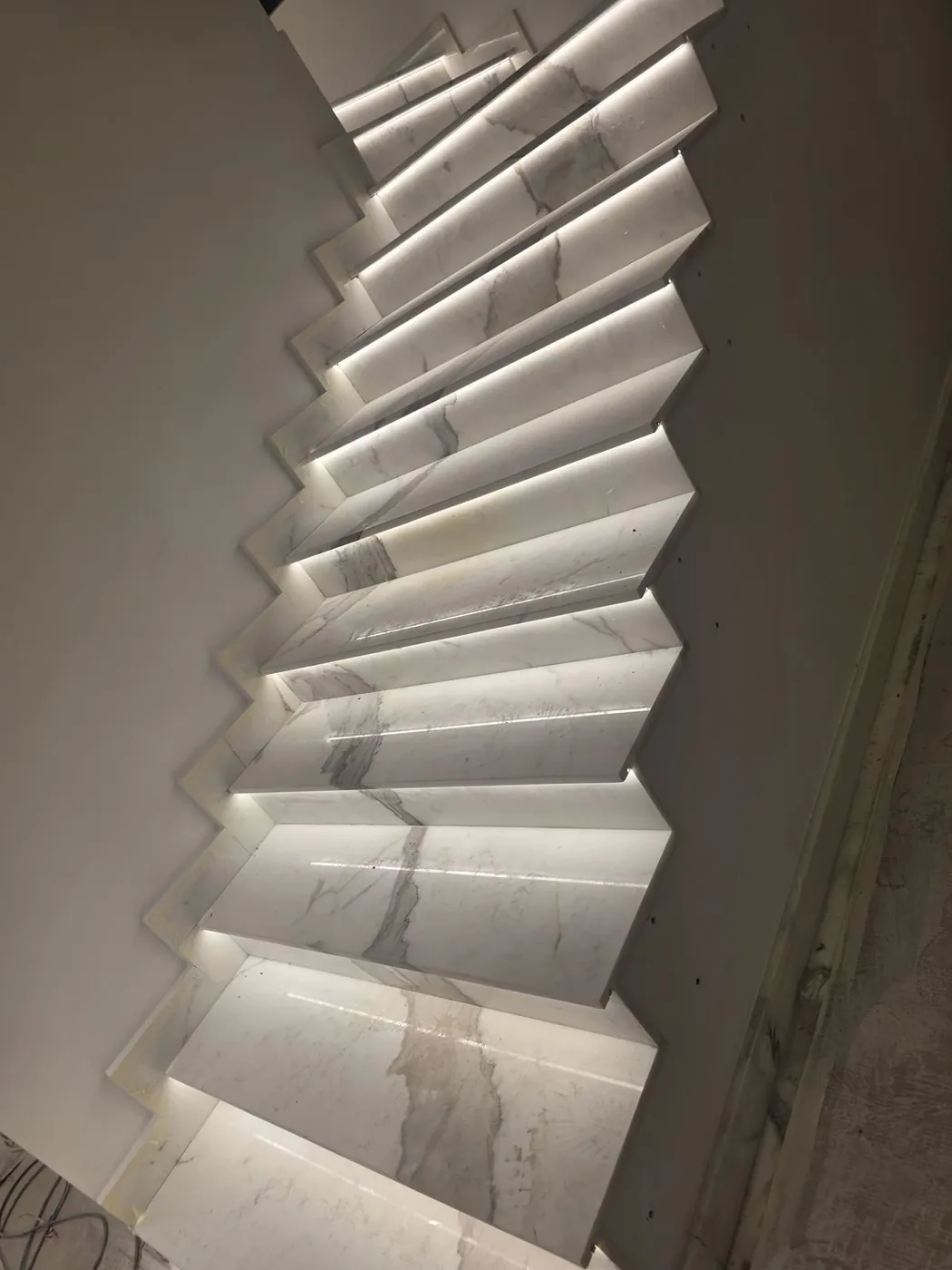 Finished marble staircase with LED lighting
