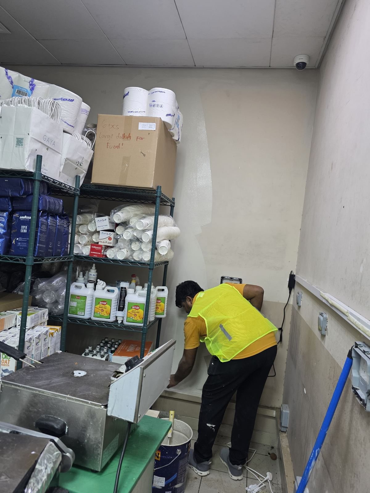Storage room finishing work at café fit-out