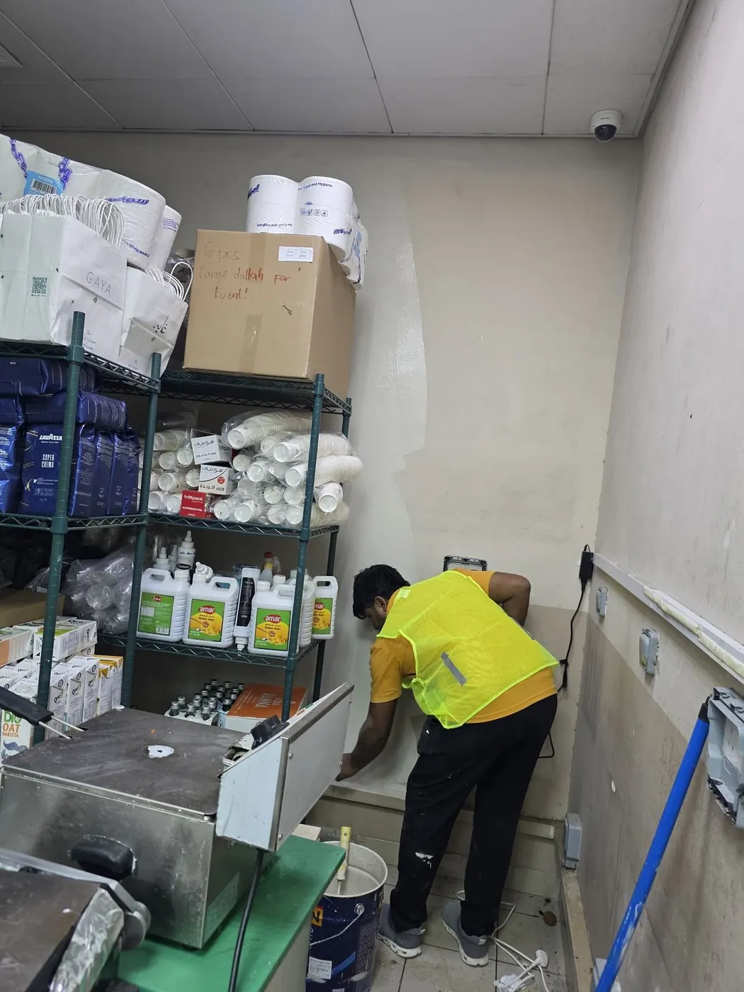 Storage room finishing work at café fit-out