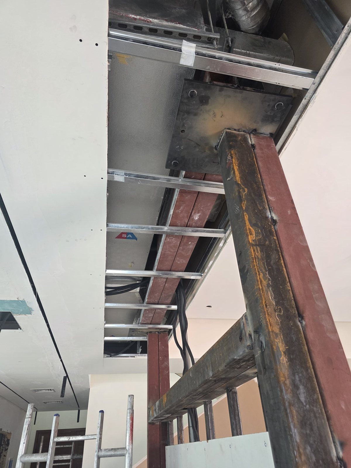 Structural steel ceiling framing and MEP works on site