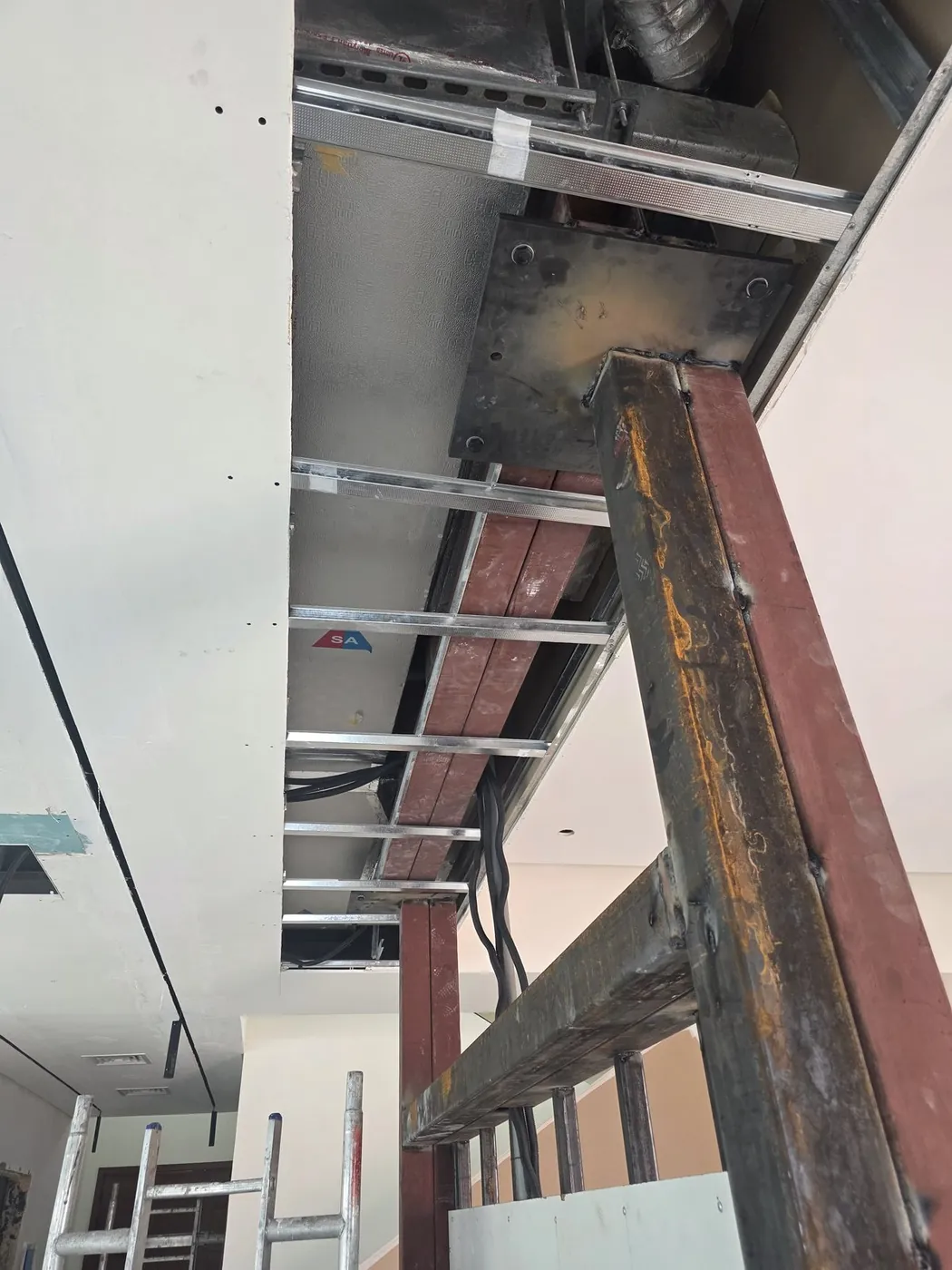 Structural steel ceiling framing and MEP works on site