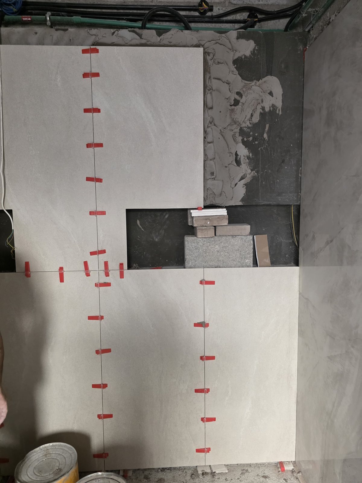Bathroom wall tiling and block work in progress