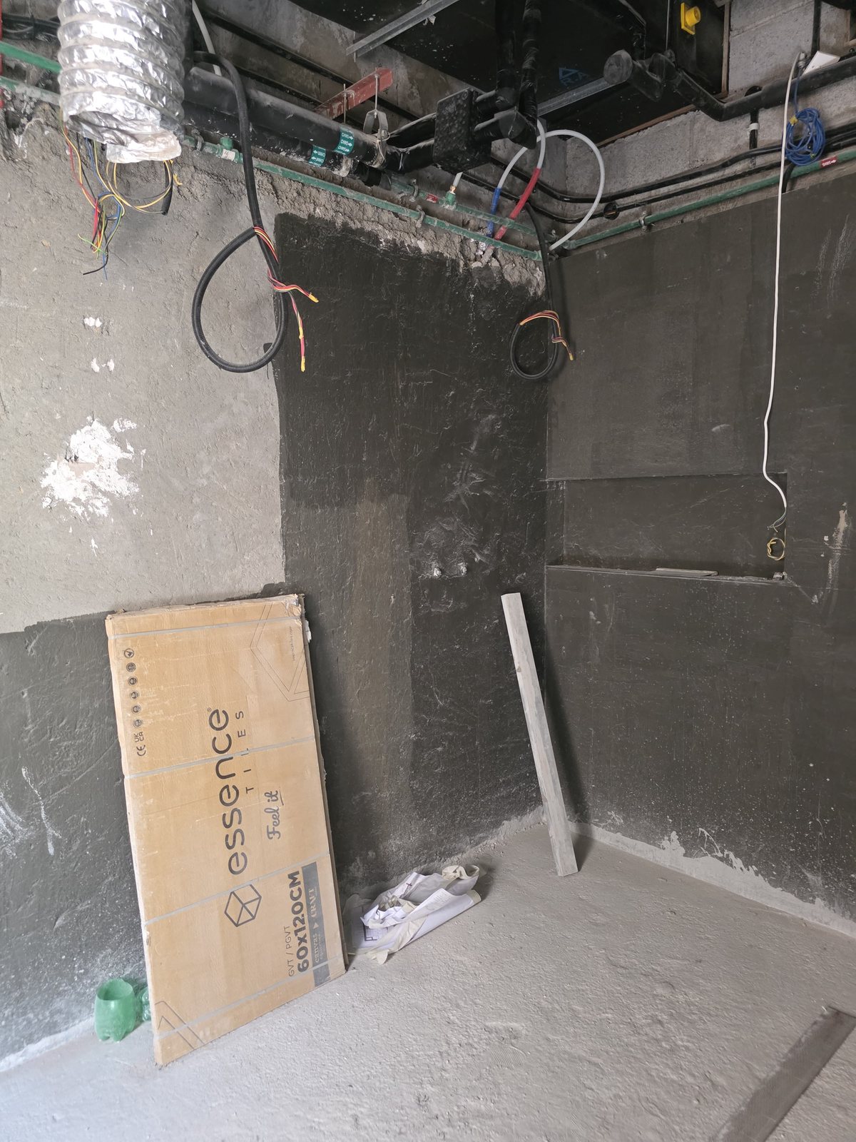 Room preparation before tiling with materials on site